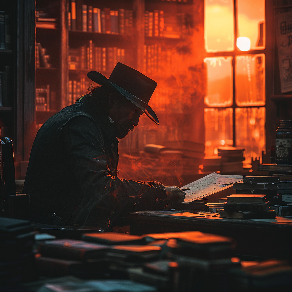 A hunt-showdown actuary, maybe analyzing raid data? (credit: Midjourney)